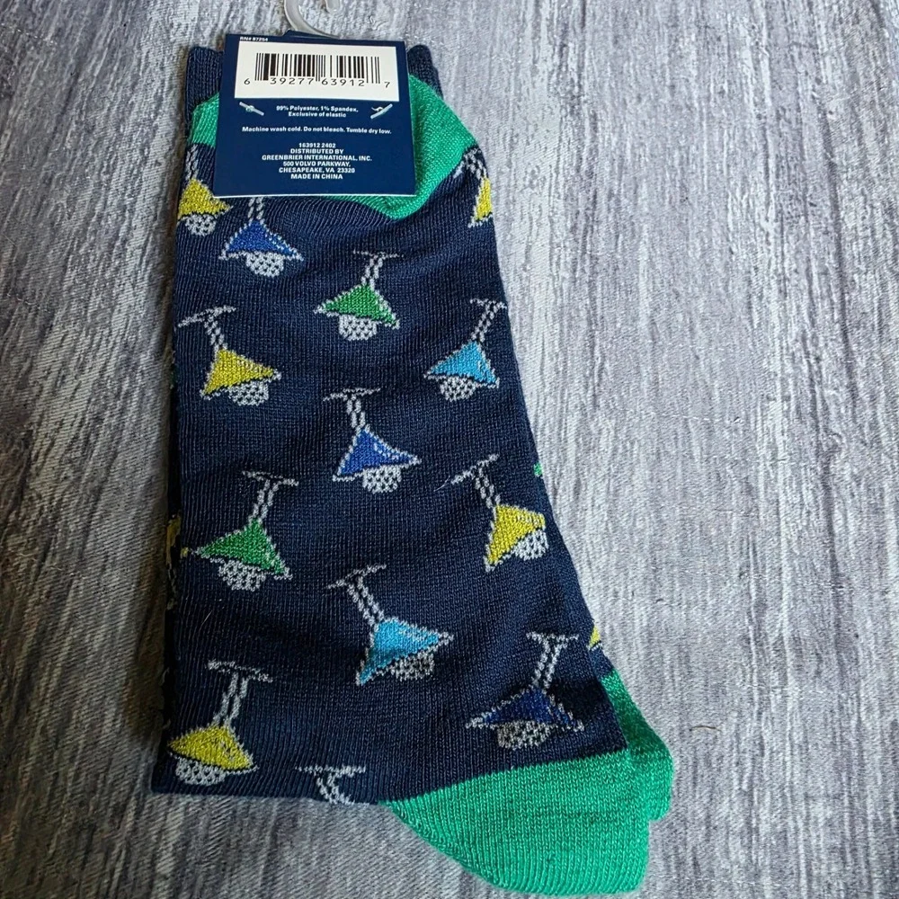 Juncture Men's Fashion Socks Martini Glass Pattern Navy Blue Shoe Size 6-12‎